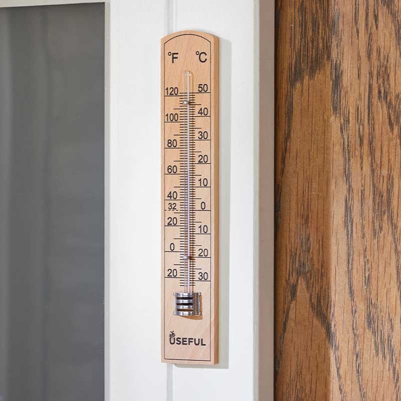 Wooden Wall Thermometer – 20cm - GARDEN ORNAMENTS INCL SOLAR - Beattys of Loughrea