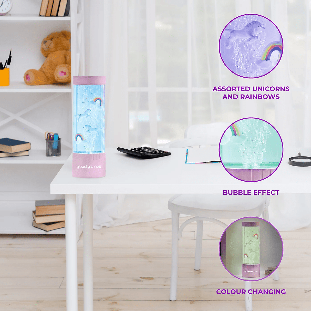 Global Gizmos Unicorns and Rainbows Desk Bubble Lamp - NIGHT LIGHT PLUG IN - Beattys of Loughrea