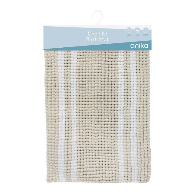 Anika Two Tone Chenille Bath Mat – Beige - BATH MATS/SETS - Beattys of Loughrea