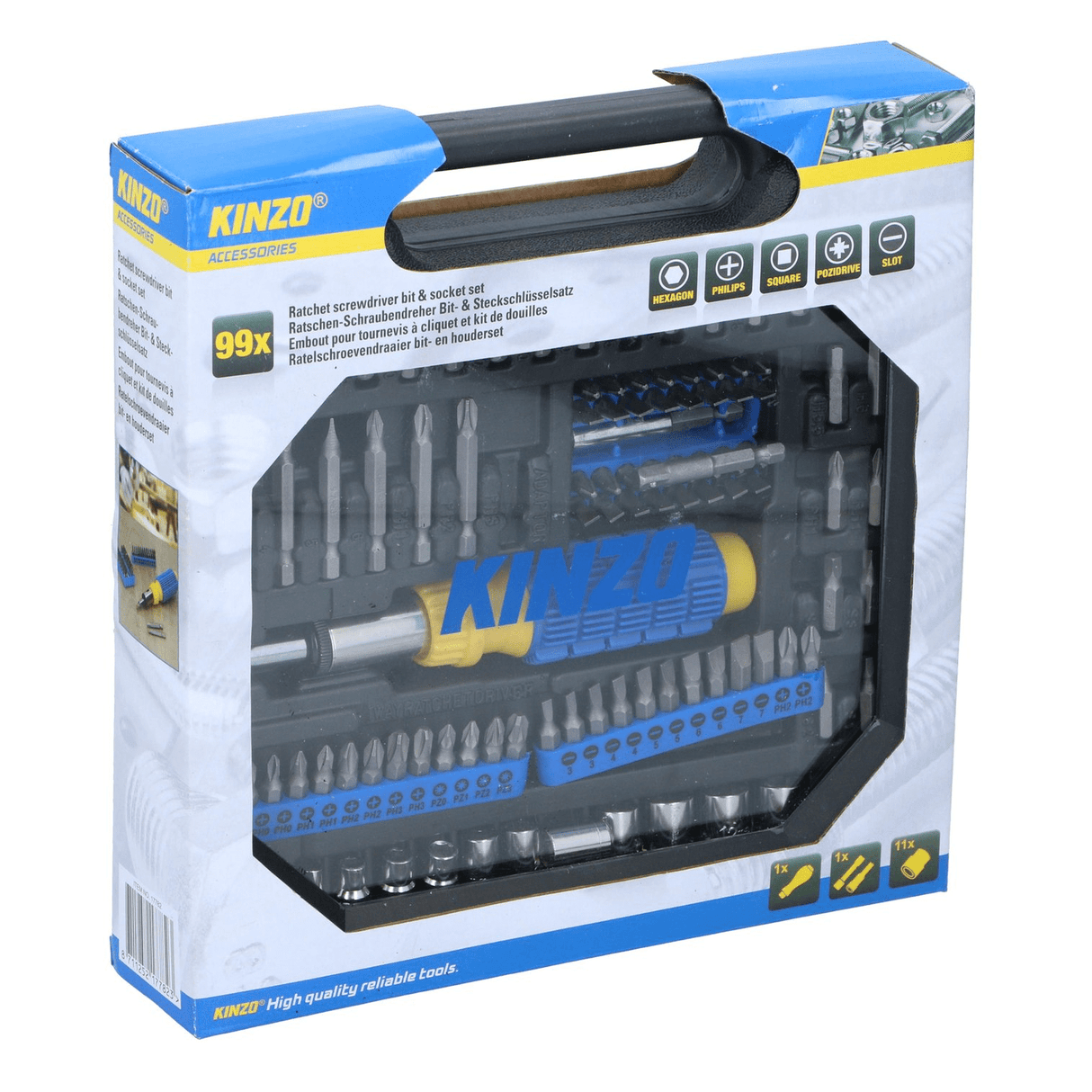 KINZO Ratchet Screwdriver Set With Bits And Sockets 99 Piece - PLASTICS - STORAGE LUNCH BOX BEAKER - Beattys of Loughrea