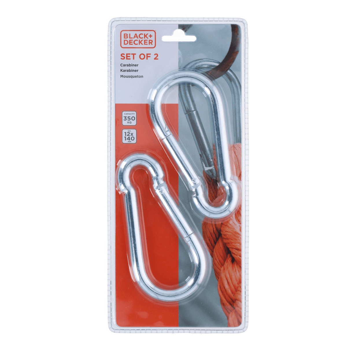 BLACK+DECKER Carabiner Hook 350kg 2 Pack - PLASTICS - STORAGE LUNCH BOX BEAKER - Beattys of Loughrea