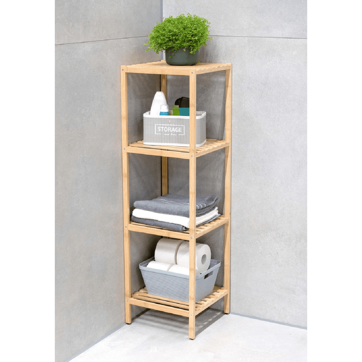 ALPINA Bathroom Rack 4 Tier Bamboo Storage 108.5cm - PLASTICS - STORAGE LUNCH BOX BEAKER - Beattys of Loughrea