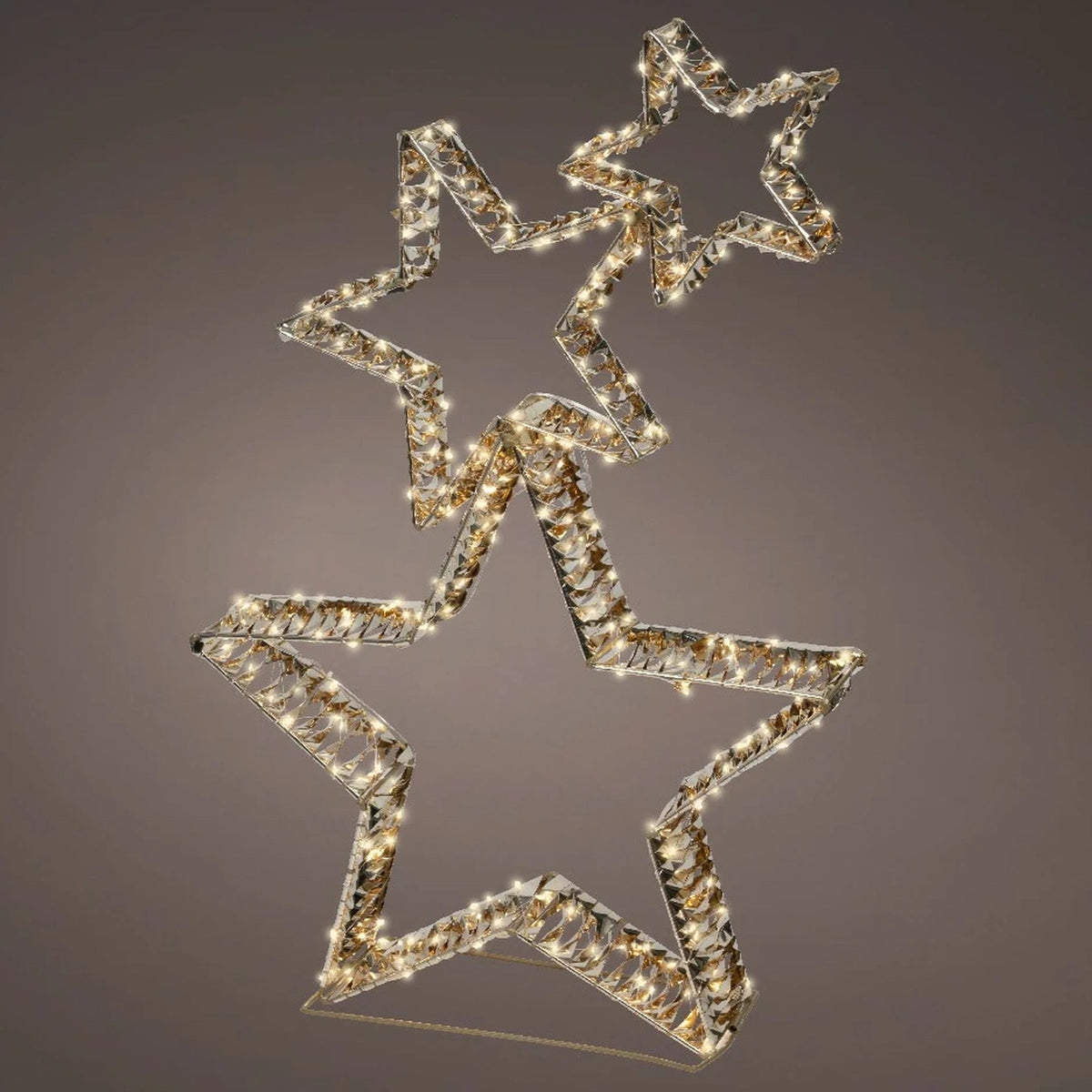 Lumineo Gold Twist Micro LED Triple Star 80cm - XMAS ROOM DECORATION - LIGHT UP - Beattys of Loughrea