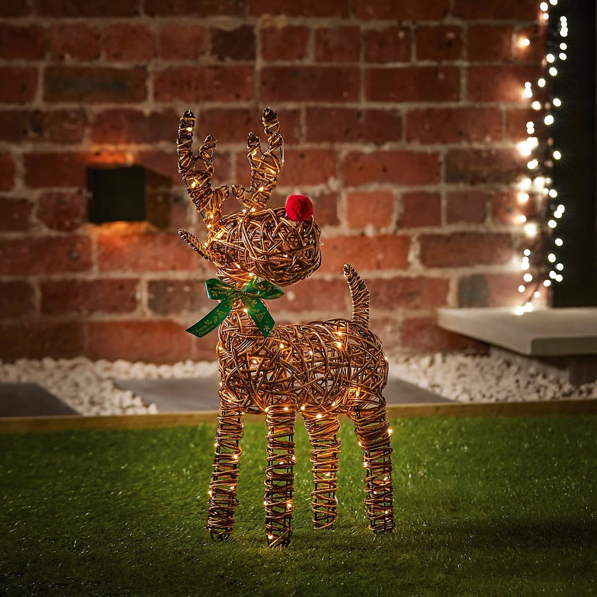 Premier Battery Operated Rattan Big Nose Reindeer 67cm - XMAS ROOM DECORATION - LIGHT UP - Beattys of Loughrea