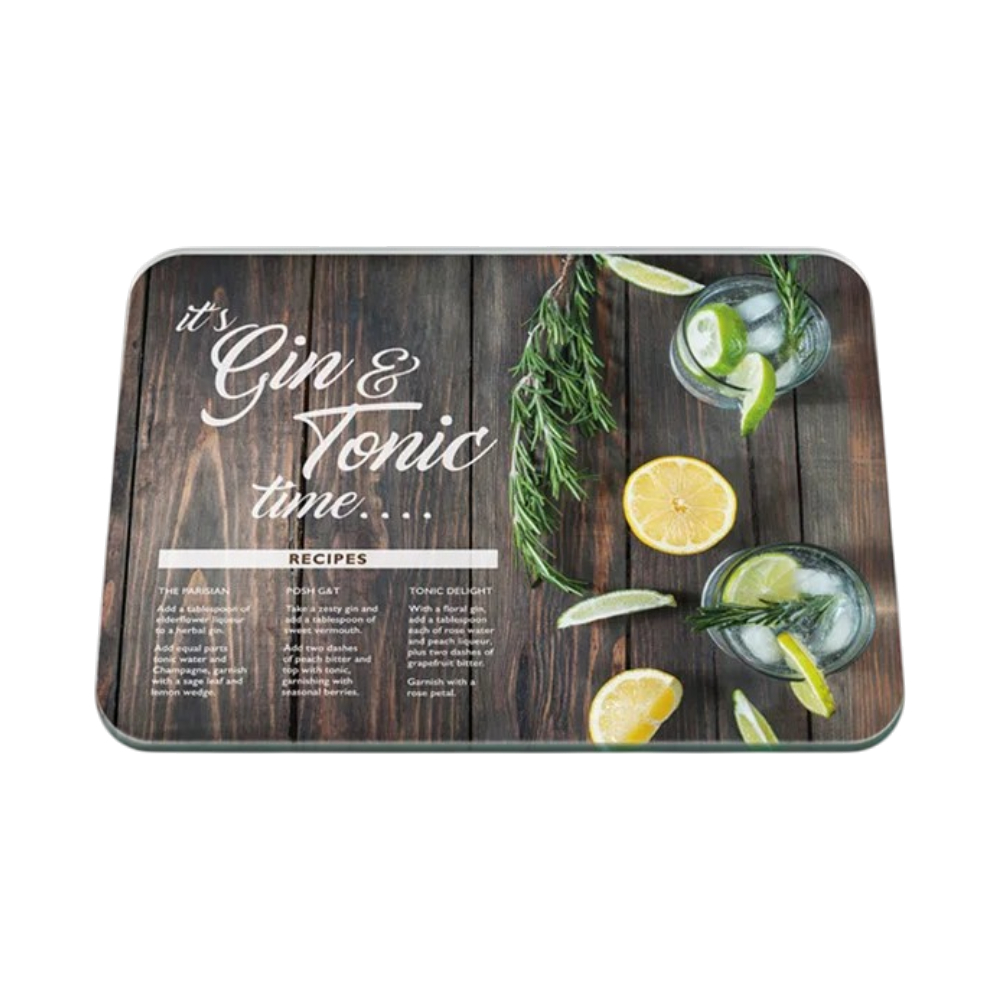 Tuftop Gin & Tonic Mixer Small Glass Worktop Protector – 30 x 22cm