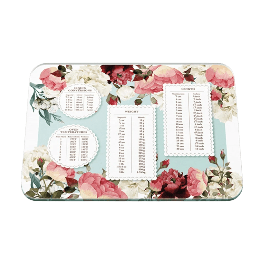 Tuftop Weights & Measures Floral Large Glass Worktop Protector – 50 x 40cm - WORKTOP SAVER - Beattys of Loughrea