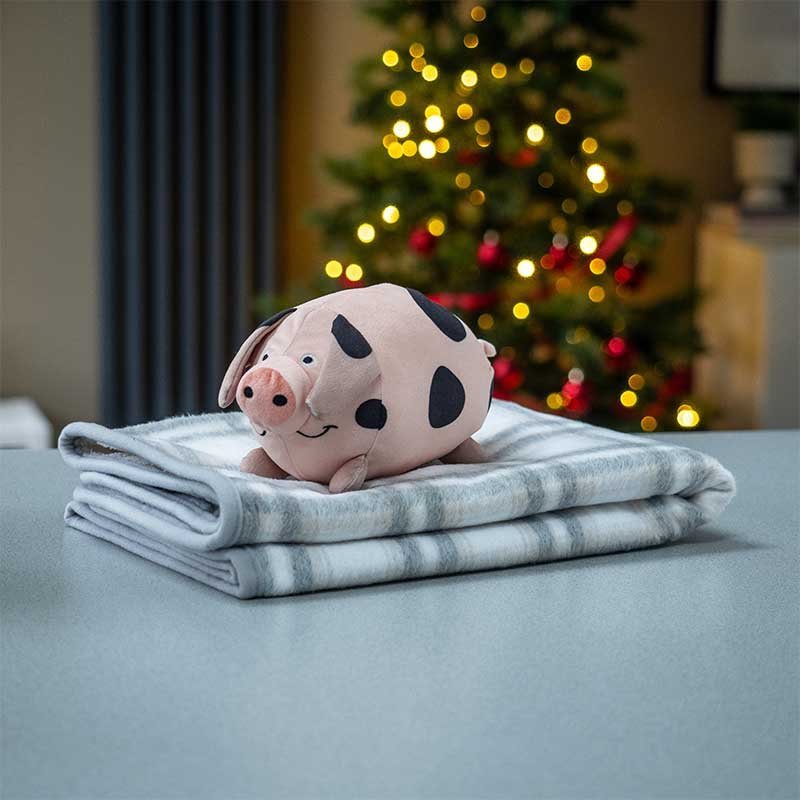 Pig in Blanket Snuffle Toy & Dog Comforter Grey Check - PET TOYS BOOKS - Beattys of Loughrea