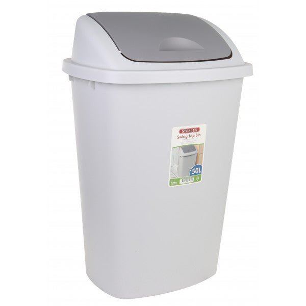 50L Grey Waste Bin with Swing Lid – Steelex - CLEANING - DUSTBIN/WASTE BIN - Beattys of Loughrea