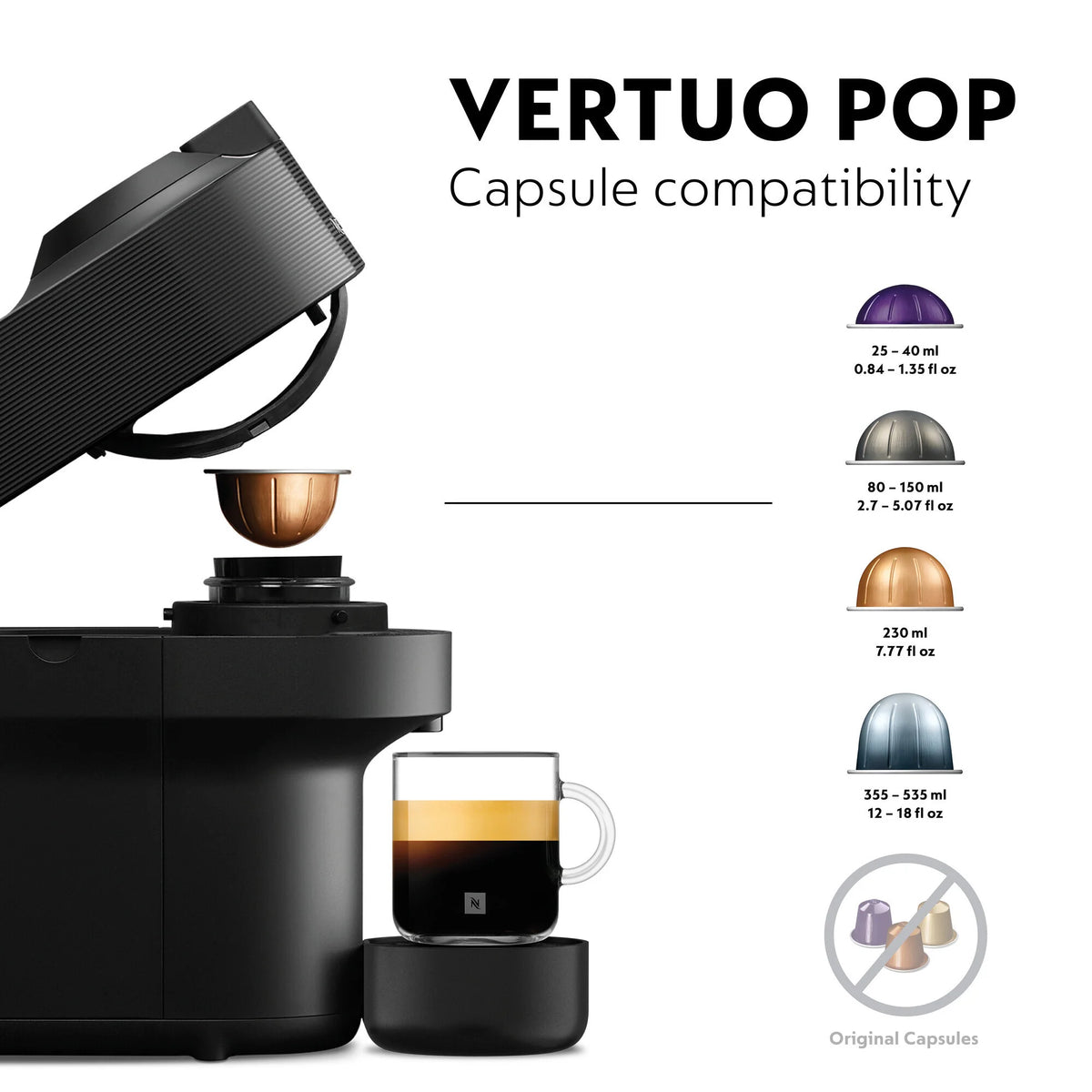 De'Longhi Nespresso Vertuo Pop ENV90.B Capsule Coffee Machine, Black - COFFEE MAKERS / ACCESSORIES - Beattys of Loughrea