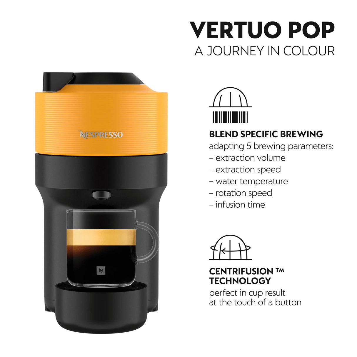 De'Longhi Nespresso Vertuo Pop ENV90.Y Capsule Coffee Machine, Yellow - COFFEE MAKERS / ACCESSORIES - Beattys of Loughrea