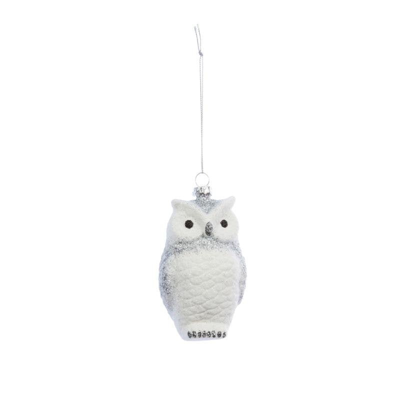 Glitzy Arctic Owl Pendant Christmas Tree Ornament - XMAS BAUBLES - Beattys of Loughrea