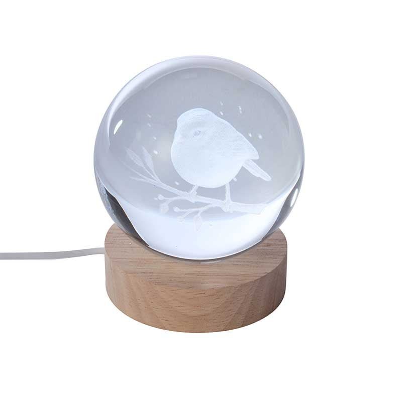 InLit GloBall Illuminated 3D Glass Table Light – Robin - XMAS CERAMIC WOOD RESIN GLASS ORNAMENTS - Beattys of Loughrea