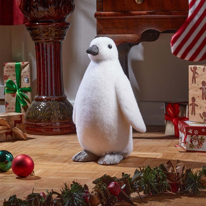 Large Flocked Penguin Decorative Christmas Figurine (36cm) - XMAS SOFT DECOS - Beattys of Loughrea
