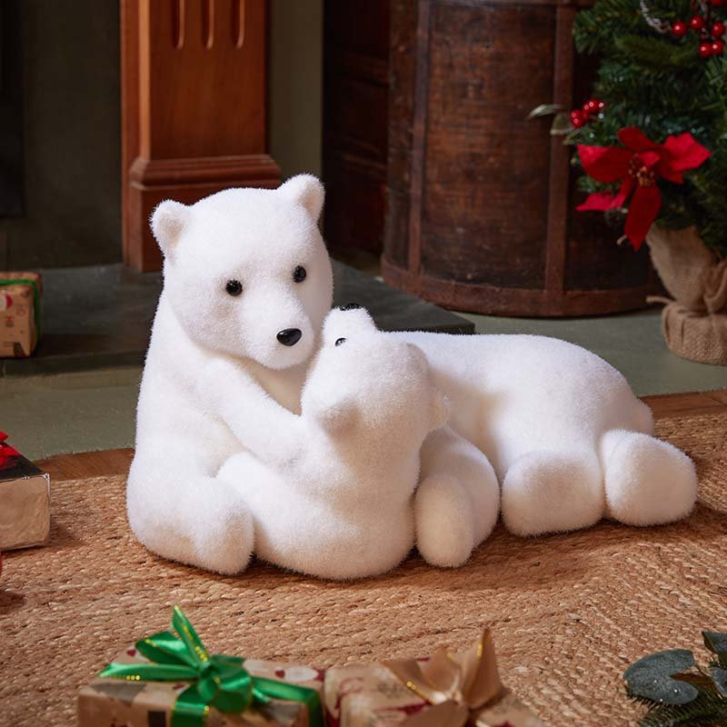 Flocked Polar Bear & Cub Decorative Christmas Figurine (27cm x 50cm)