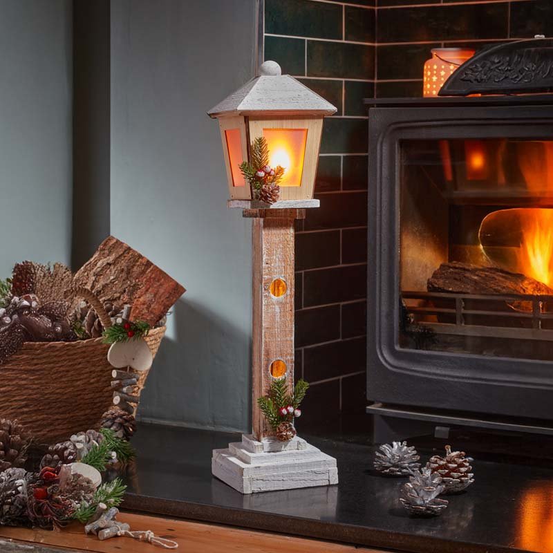 DecorWood CoolFlame LED Illuminated Wooden Lamp Post (52cm x 12cm)