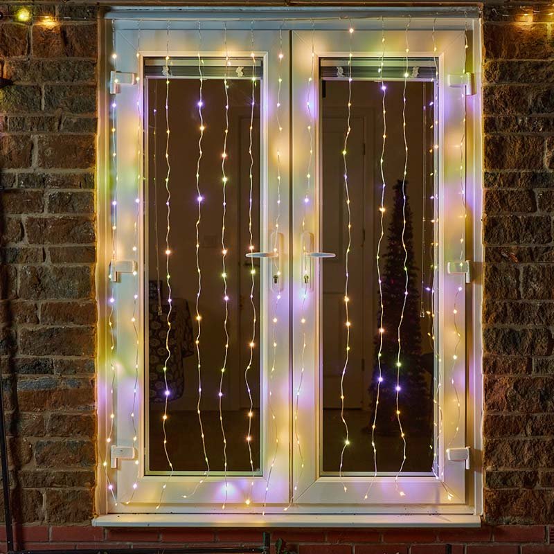TwoTone LED Curtain Net Lights – 400 LEDs – Warm White & Multi-Colour (200cm x 200cm)