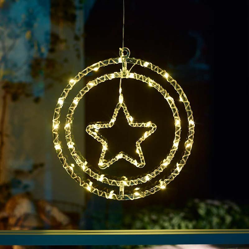 Star Rings! Warm White Hanging Window Light Decoration – 30cm - XMAS ROOM DECORATION - LIGHT UP - Beattys of Loughrea