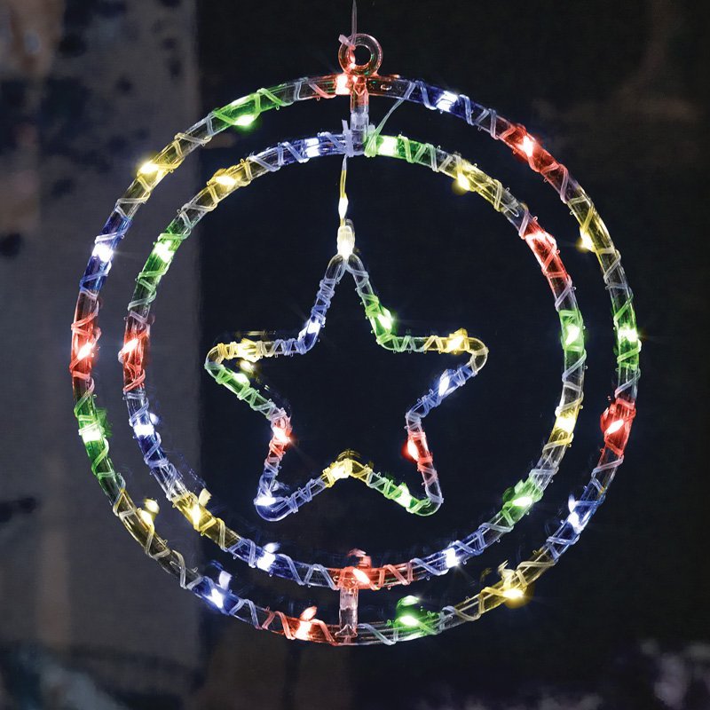 Star Rings! Multi-Coloured Hanging Window Light Decoration – 30cm - XMAS ROOM DECORATION - LIGHT UP - Beattys of Loughrea