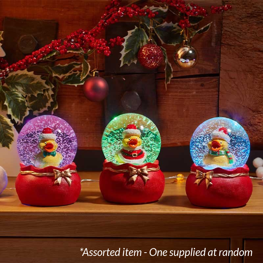 Musical Quacker Christmas SnowSphere 15cm Assorted – One Supplied*