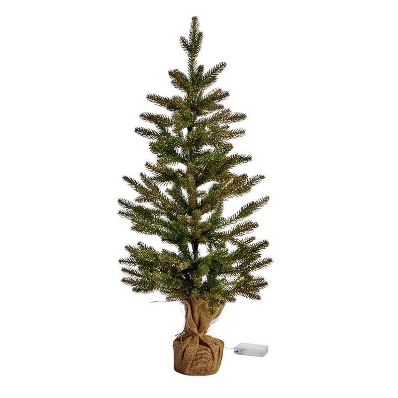 InLit Pre-Lit Sparkly Fir Mini Christmas Tree in Burlap Base – 85cm - XMAS TREE SMALL - Beattys of Loughrea
