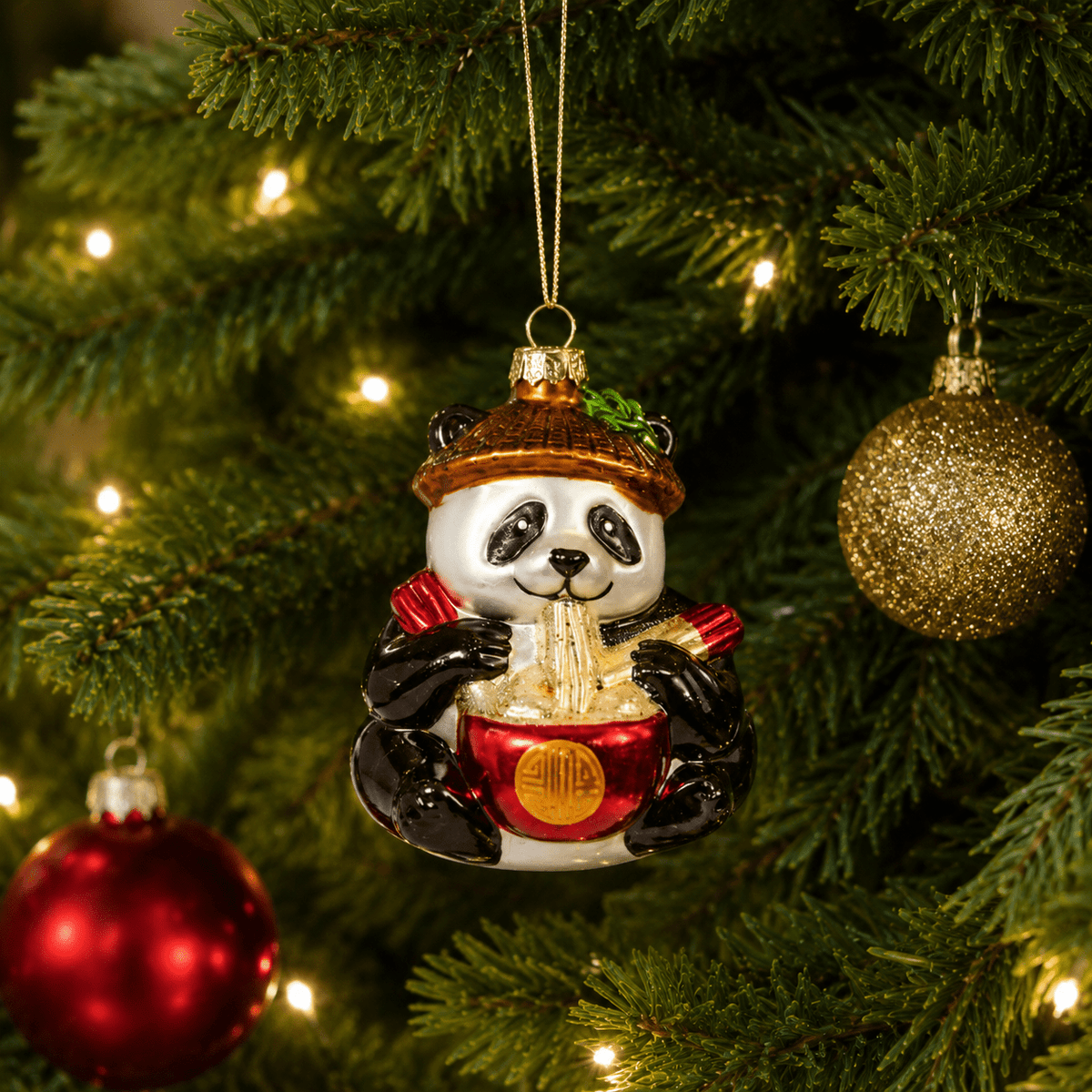 Hot-Pot Panda Glass Pendant Hanging Christmas Tree Ornament (10cm) - XMAS BAUBLES - Beattys of Loughrea