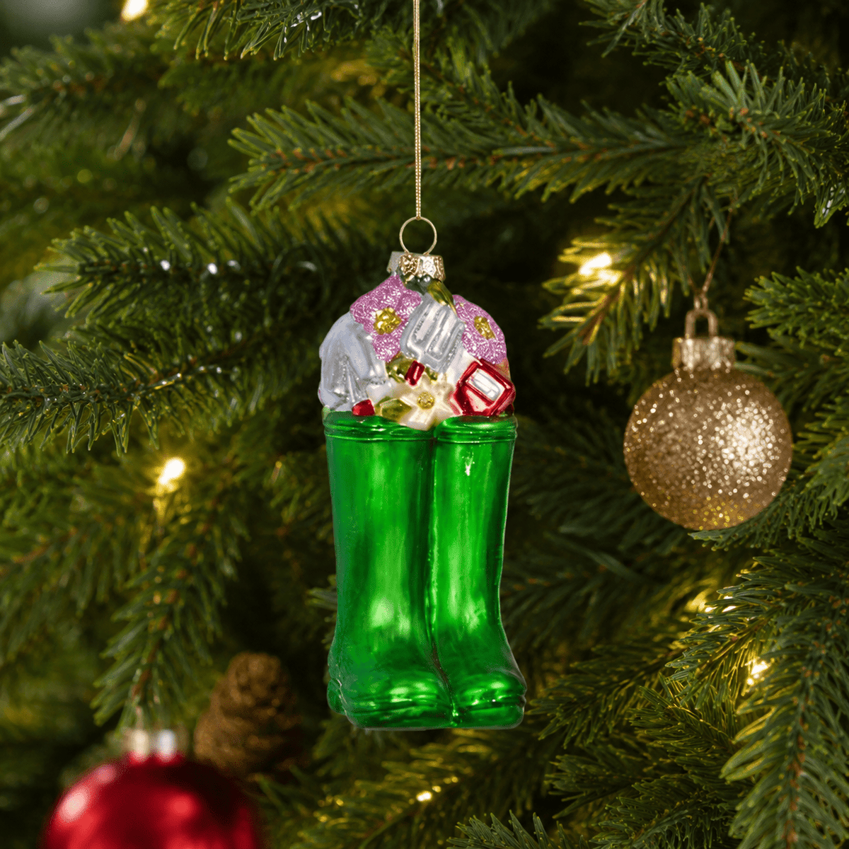 Wellies Pendant Glass Hanging Christmas Tree Ornament (13cm) - XMAS BAUBLES - Beattys of Loughrea