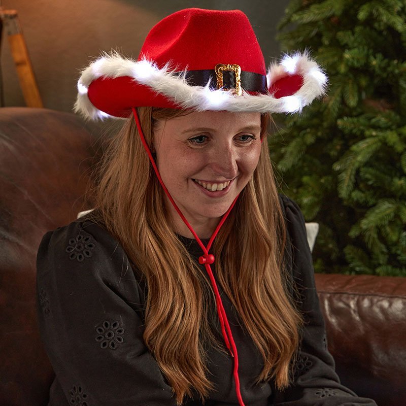Yeee Haaa Flash! Light-Up Christmas Cowboy Hat – One Size - XMAS CLOTHING Christmas clothing human and pet - Beattys of Loughrea