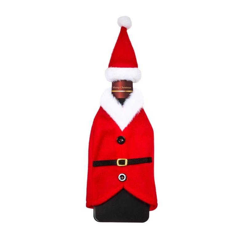 Santa's Wine Gift Coat & Bottle Hat Novelty Cover Set - XMAS CERAMIC WOOD RESIN GLASS ORNAMENTS - Beattys of Loughrea