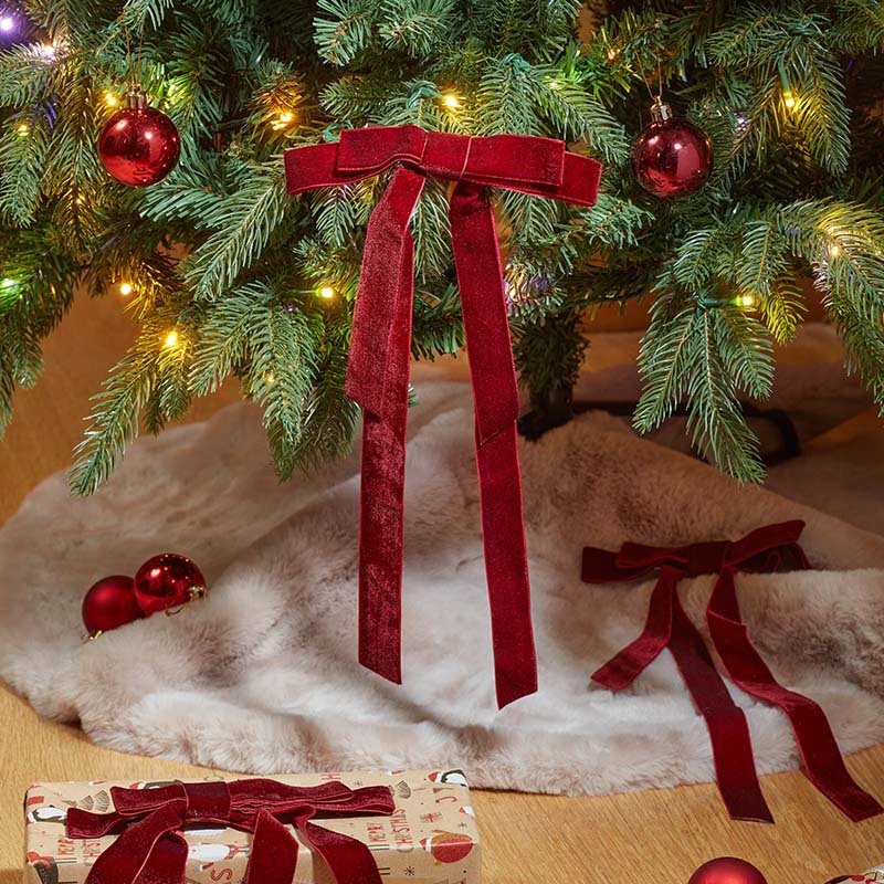 18cm LongTail Velvet Bow Tree Ornaments – Burgundy (8 Pack)