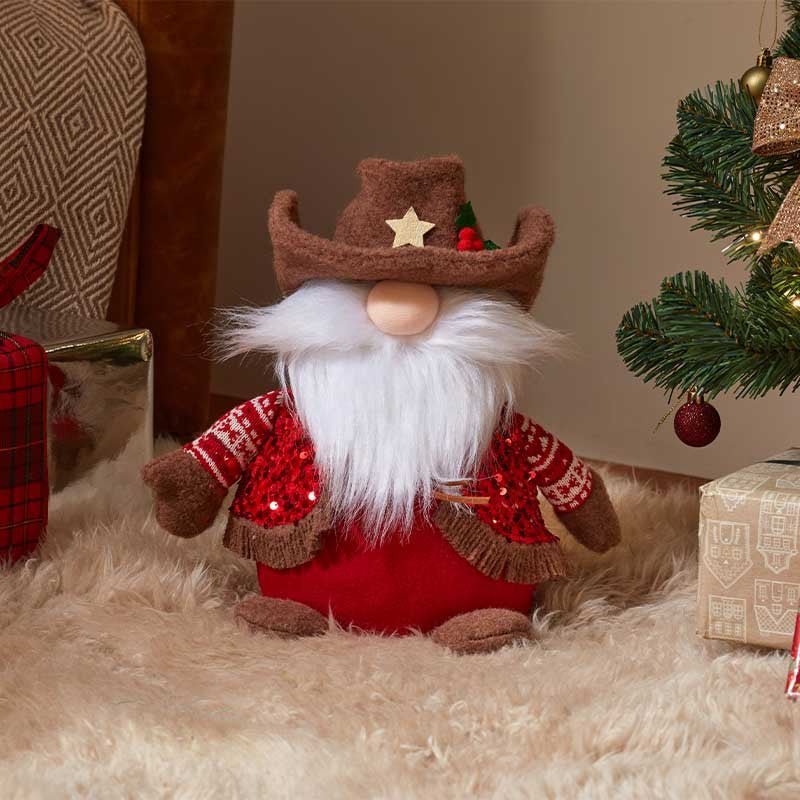 Howdy Seated Cowboy Plush Christmas Gonk Decoration – 28cm - XMAS SOFT DECOS - Beattys of Loughrea