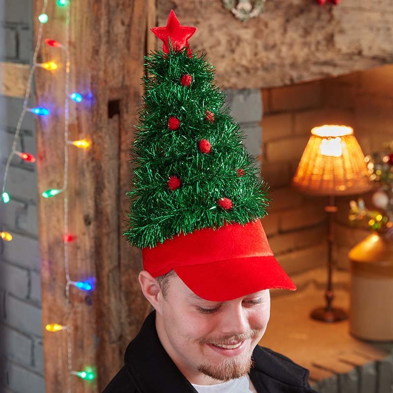 Xmas Tree Novelty Sparkly Tinsel Christmas Cap - XMAS CERAMIC WOOD RESIN GLASS ORNAMENTS - Beattys of Loughrea