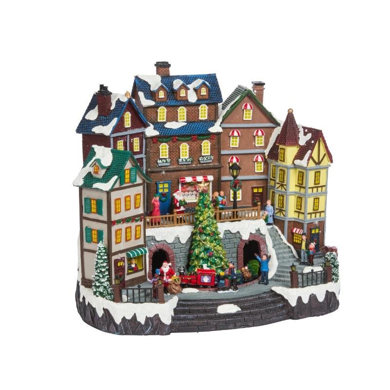 Santa's Town Large Animated Musical LED Snow Scene – 37cm x 41cm - XMAS CERAMIC WOOD RESIN GLASS ORNAMENTS - Beattys of Loughrea