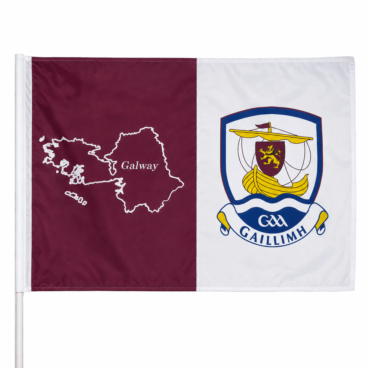 Galway GAA 3ft x 2ft County Flag on Pole - Maroon/White - FOOTBALL/NETS/ACCESSORIES - Beattys of Loughrea