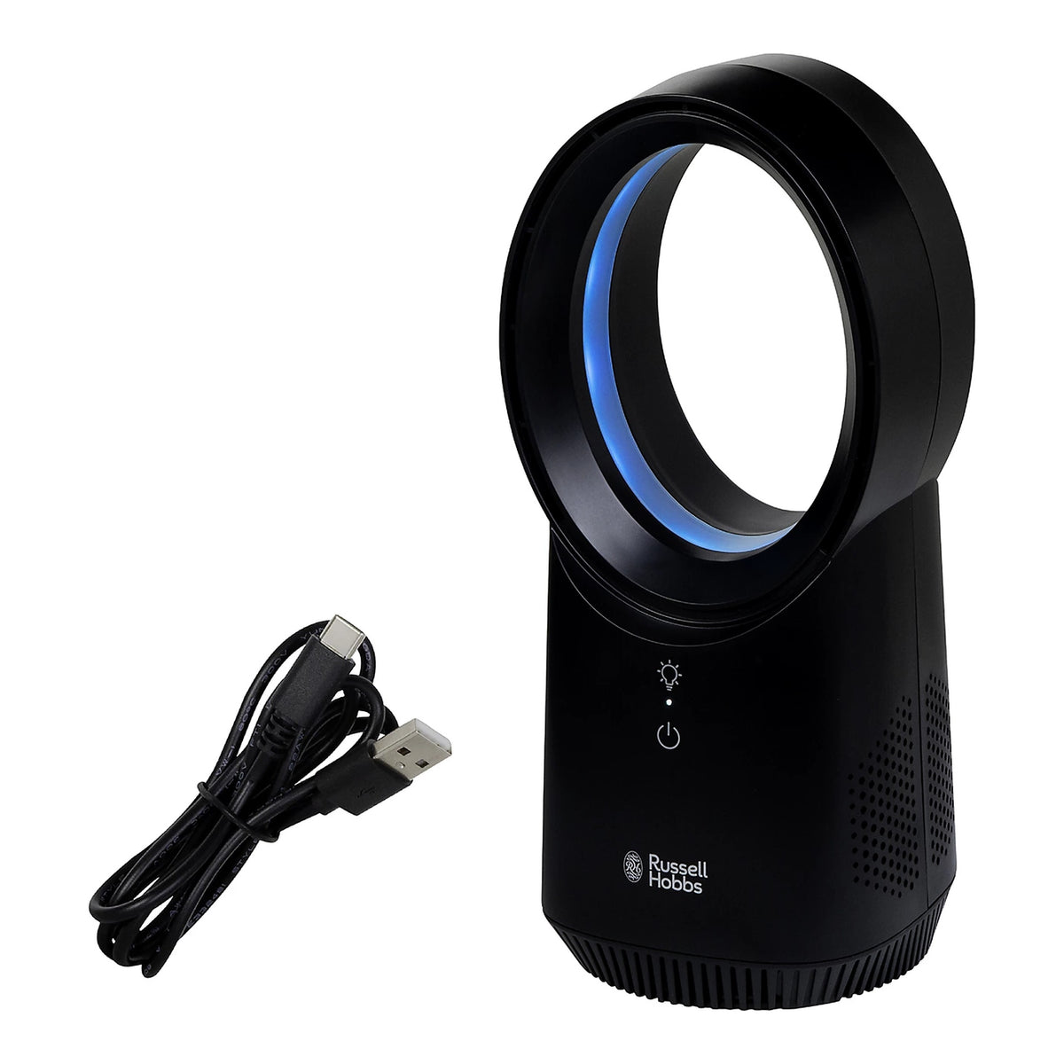 Russell Hobbs RHBLDLUSB25B Compact Bladeless Cordless Desk Fan, Black