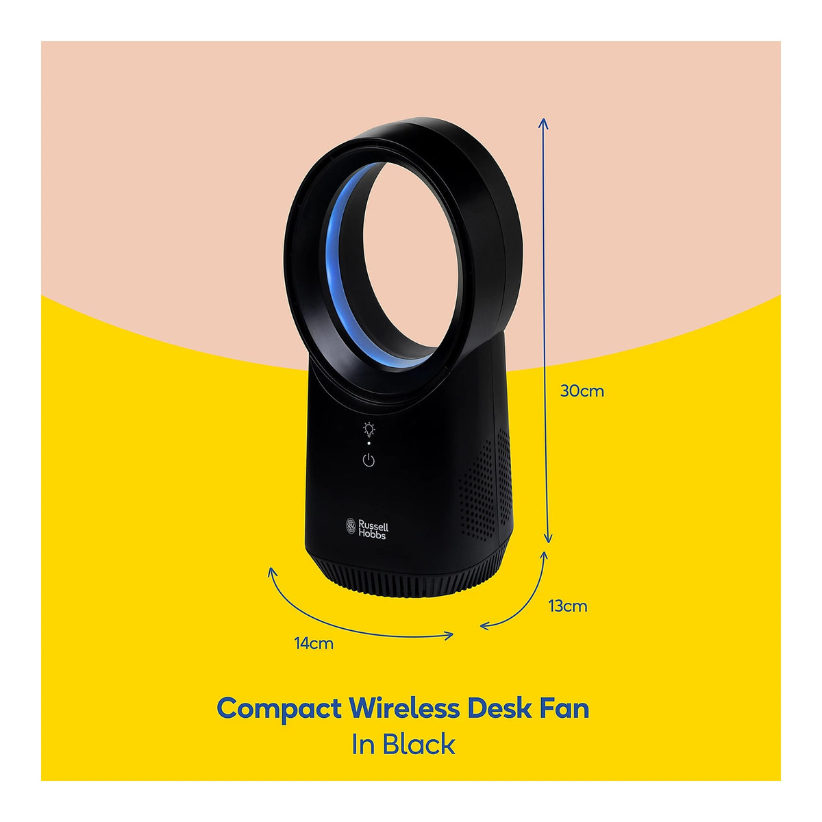 Russell Hobbs RHBLDLUSB25B Compact Bladeless Cordless Desk Fan, Black