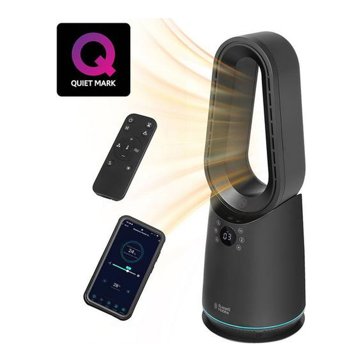 Russell Hobbs RHCBLDL3IN1B Bladeless Hot and Cool Tower Fan Heater, Black