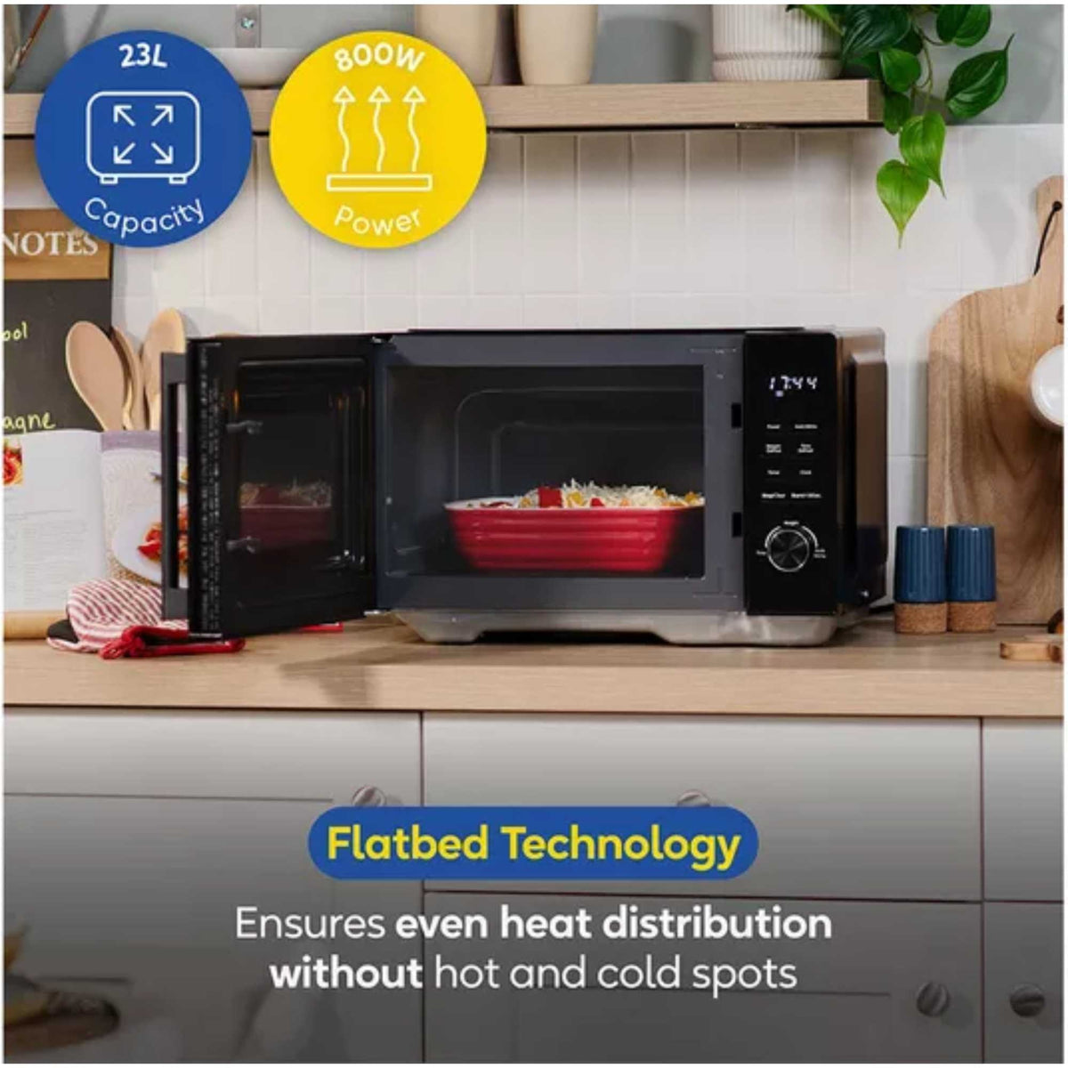 Russell Hobbs 23L 800W Black Flatbed Digital Microwave - RHFM2365B