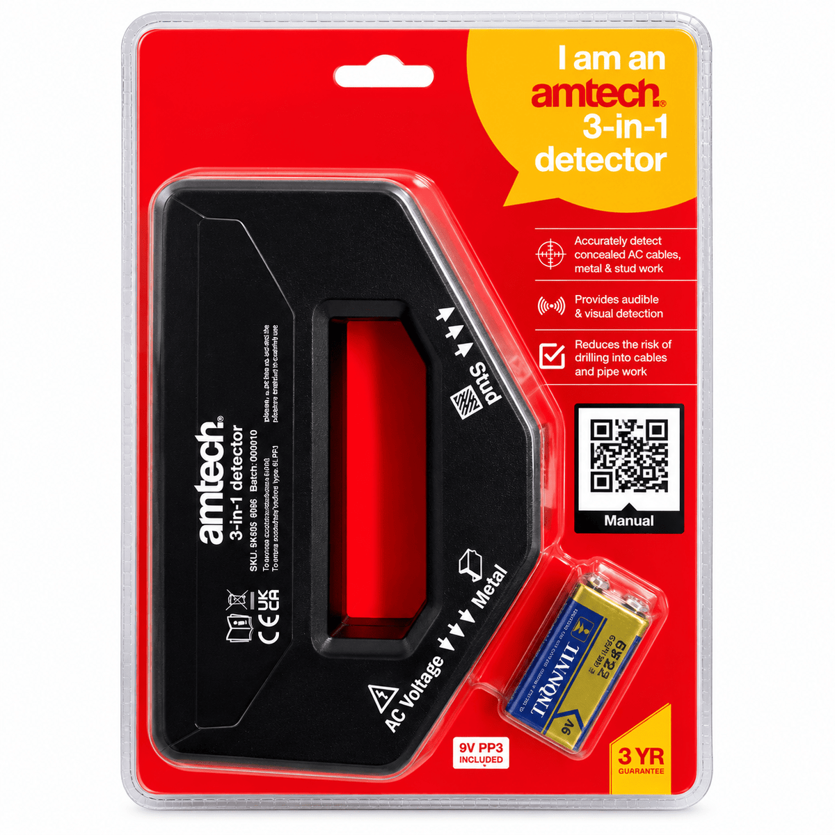 Amtech 3-in-1 Stud, Metal & Live Wire Detector - METAL DETECTOR, MOISTURE METER - Beattys of Loughrea