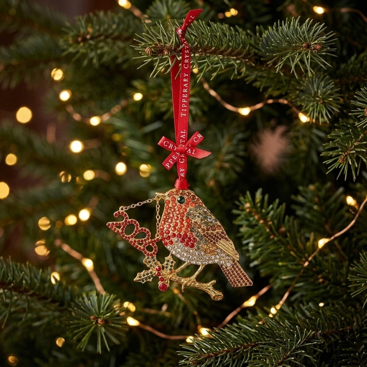 Tipperary Crystal Sparkle 2026 Robin Hanging Decoration - XMAS HANGING DECOS - Beattys of Loughrea