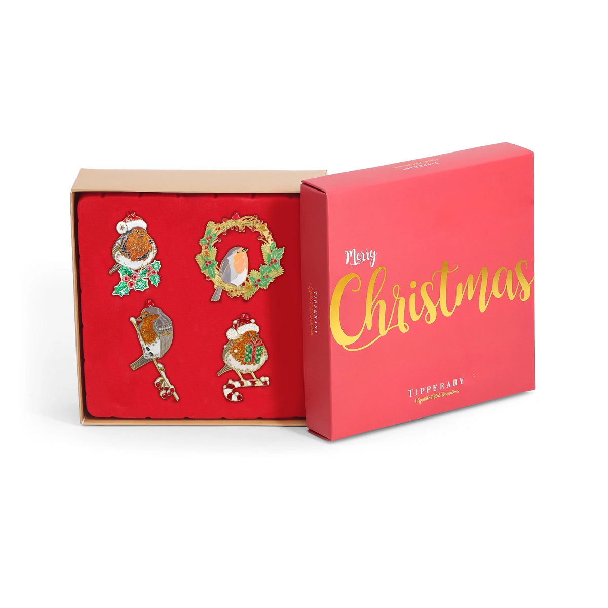Tipperary Crystal Sparkle Robin Hanging Decorations, Set of 4 - XMAS HANGING DECOS - Beattys of Loughrea