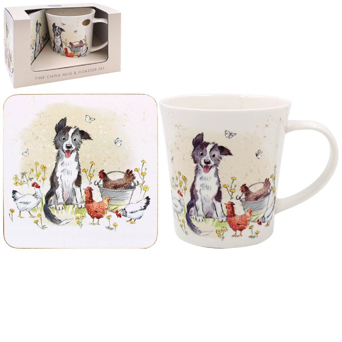 Collie & Hens Mug & Coaster Set - MUG SETS - Beattys of Loughrea