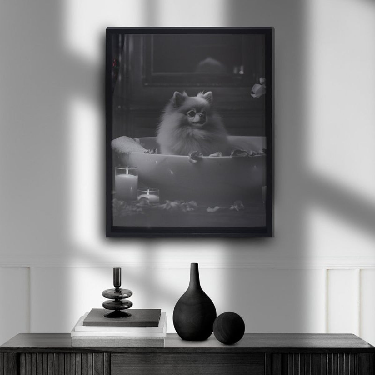 Pomeranian Wall Art Print, Monochrome, 45 x 60cm - PICTURES, PAINTINGS - Beattys of Loughrea