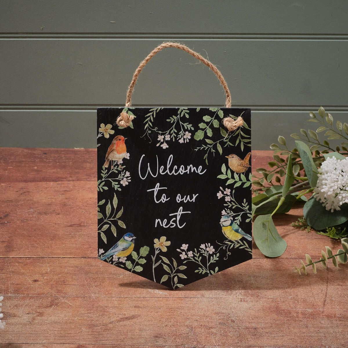 R13 BIRD SONG BRITISH BIRDS SLATE WELCOME TO OUR NEST PENNANT PLAQUE 7BS101