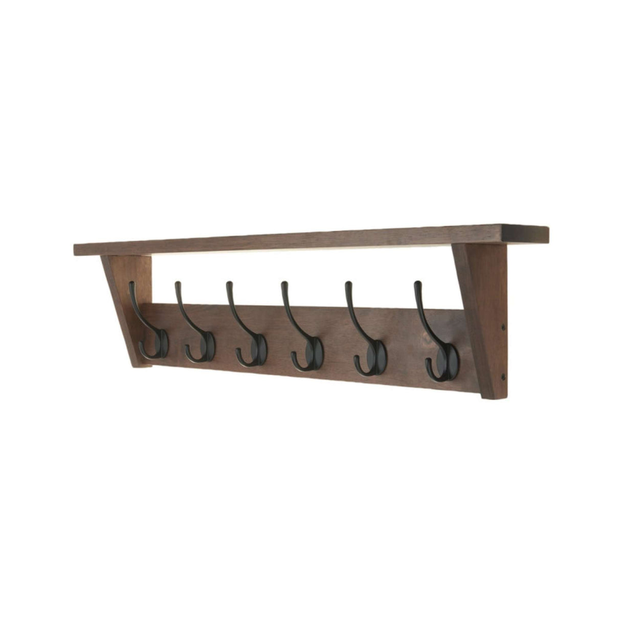 Black Hooks on Oak Shelf Unit – 6 Hooks with Wall Shelf (H 200 × W 800 × D 100 mm) - HAT & COAT HOOK ON TIMBER - Beattys of Loughrea