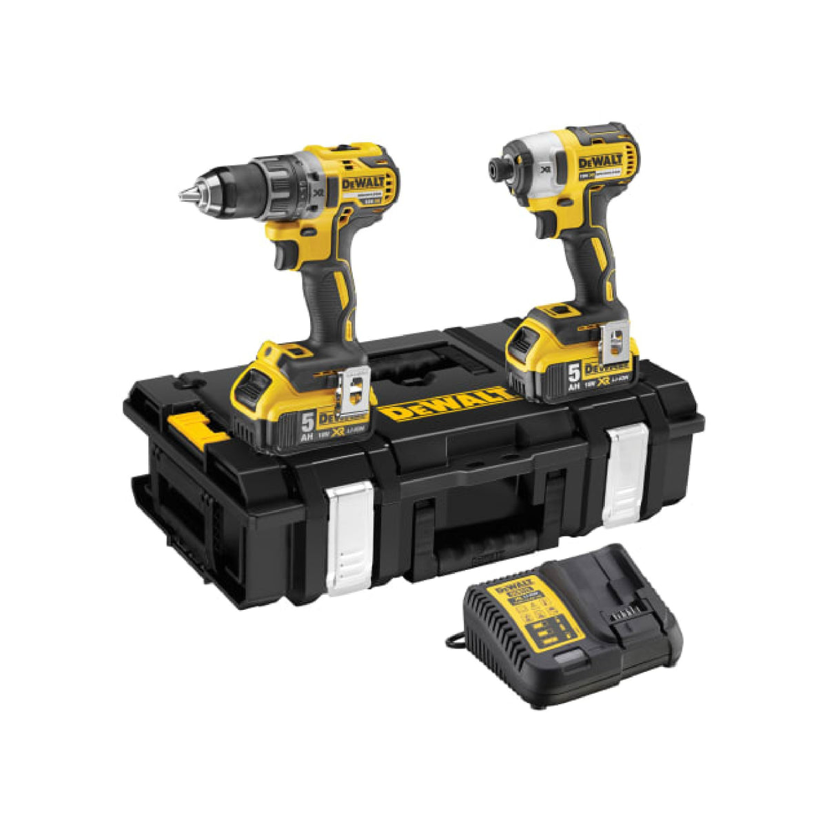 DeWalt 18V XR Brushless Combi Drill & Impact Driver Twin Kit, 2 x 5.0Ah
