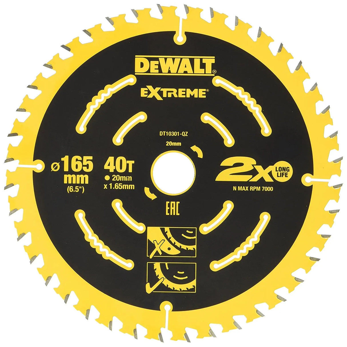 DEWALT EXTREME CIRCULAR SAW BLADE 165 X 20MM X 40T DT10301QZ - BLADES - Beattys of Loughrea