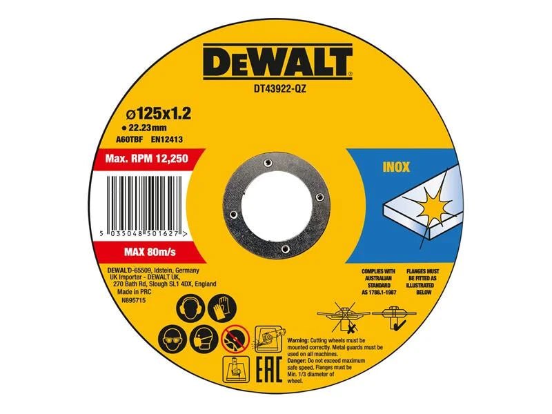 DEWALT METAL CUTTING DISC 125 X 1.2 X 22.23MM DEWDT43922QZ - BLADES - Beattys of Loughrea