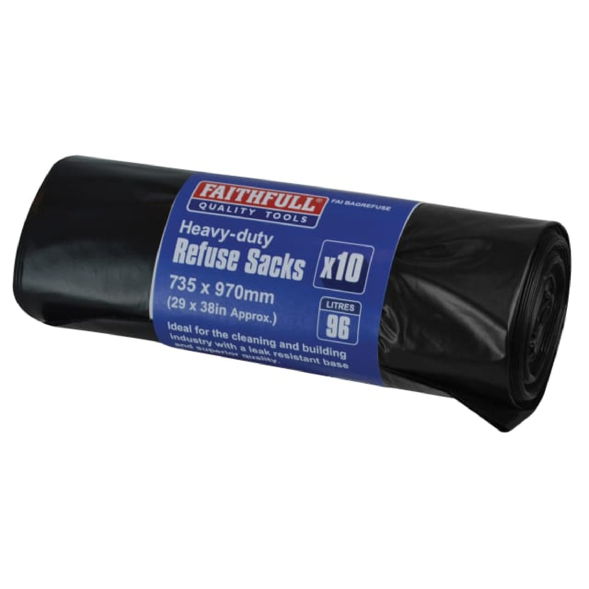 Faithfull Heavy-Duty Black Refuse Sacks, Roll of 10