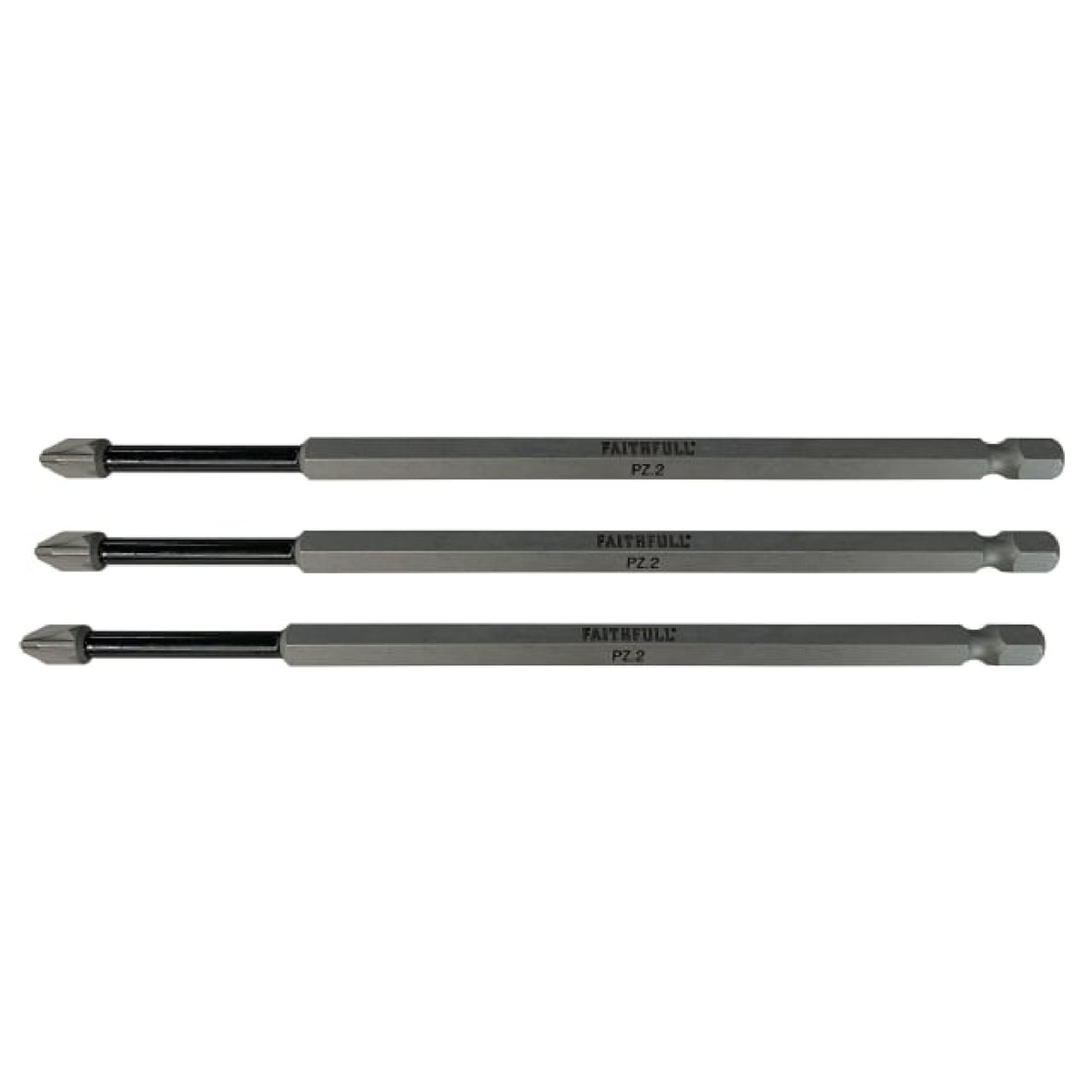 Faithfull Pozidriv Impact Screwdriver Bits PZ2 x 150mm, Pack of 3