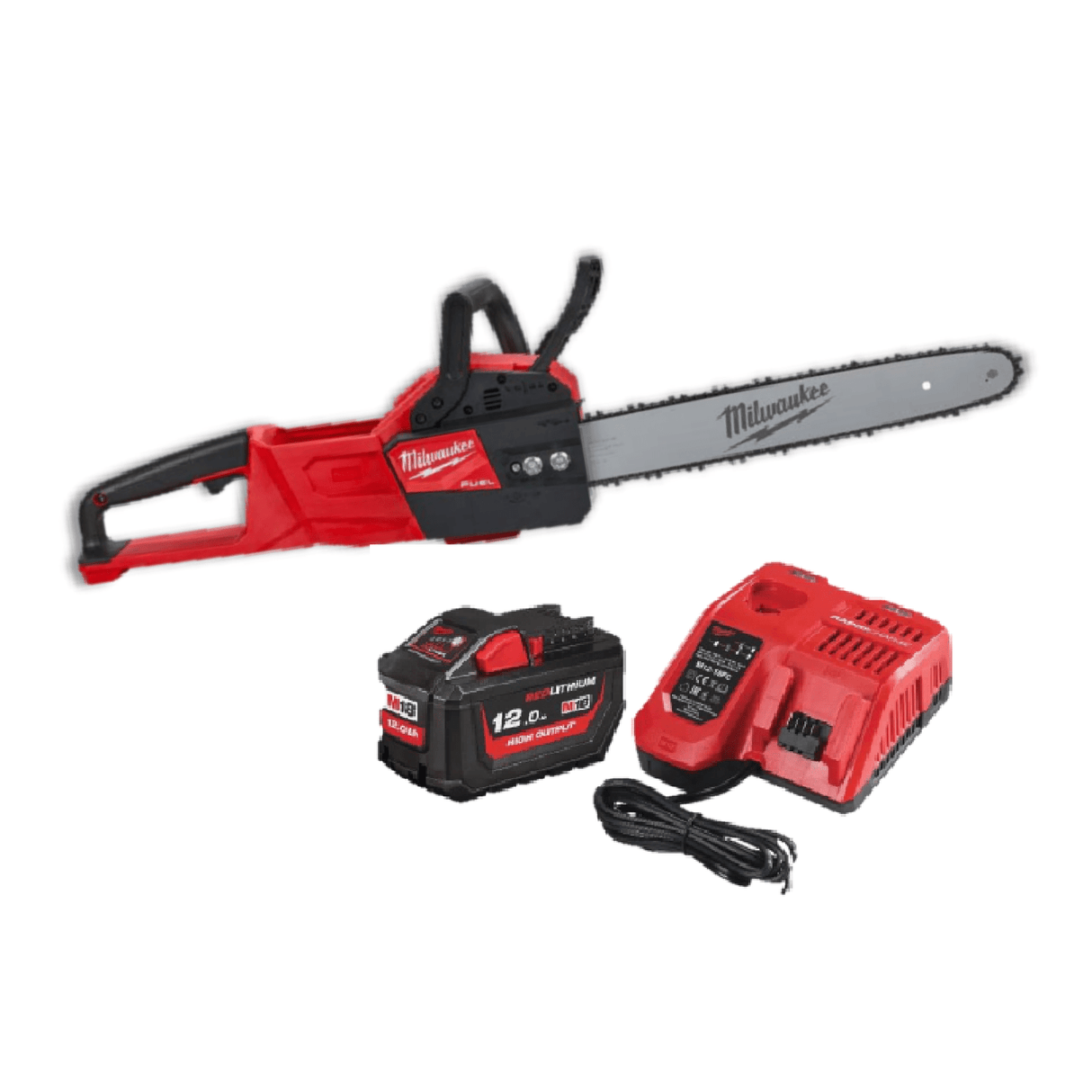 Milwaukee M18FCHS35 - 121 Fuel 35cm Chainsaw with 1 x 12.0 Ah Battery & Charger - CORDLESS TOOLS - Beattys of Loughrea